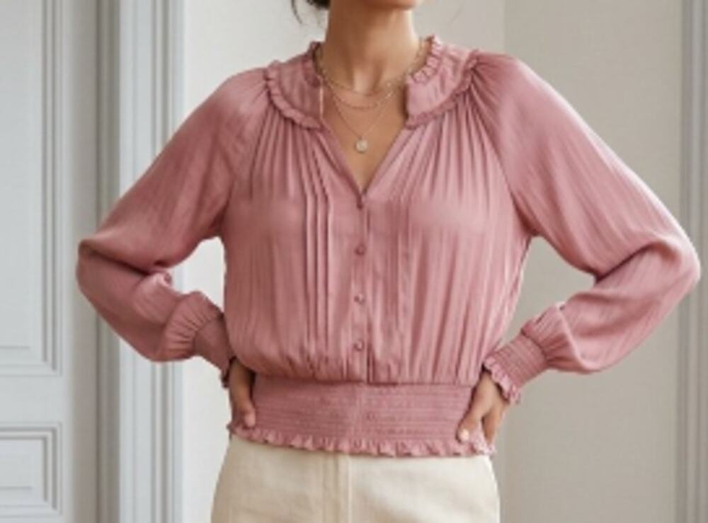 Philosophy Pink Mauve Ruffled Puff Sleeve Blouse sz M